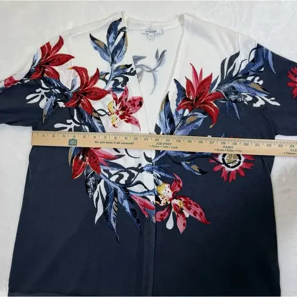 Chicos Open Front Cardigan Sz 3 XL Cotton Blend Summer Romance 3/4 Sleeve Floral - Picture 5 of 7